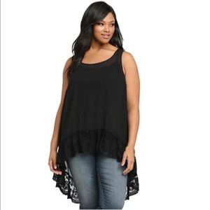 Black chiffon XXXL 3X hi-lo tank lace trim sheer